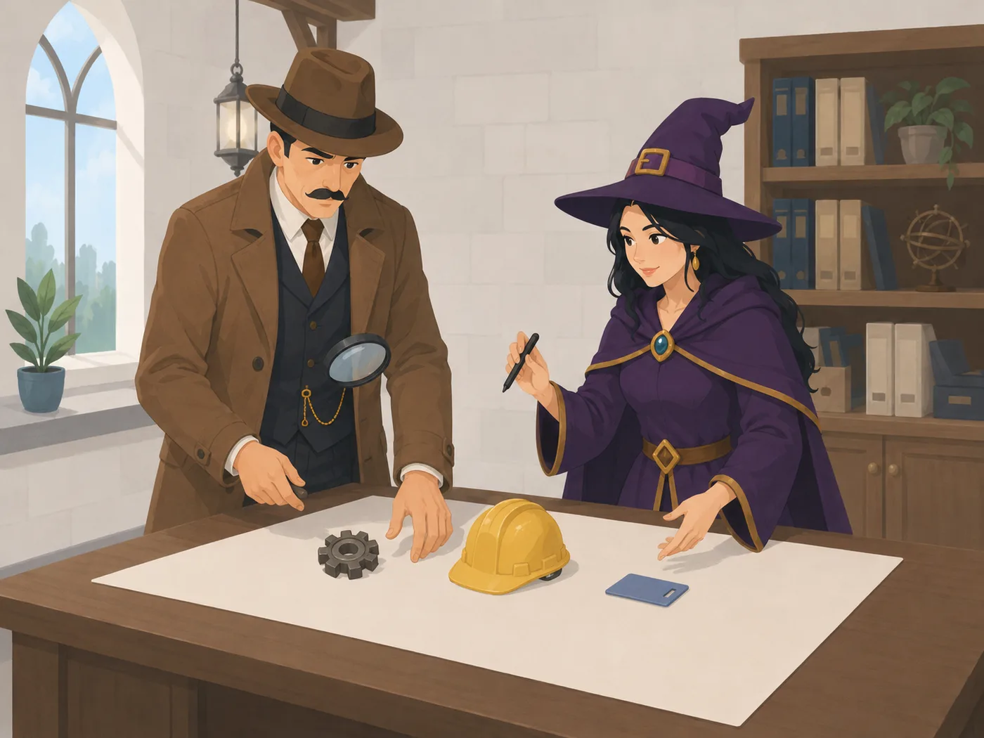Illustration OGHMA Learning : l'investigateur apporte les éléments du terrain et la sorcière les organise avant toute conception.
